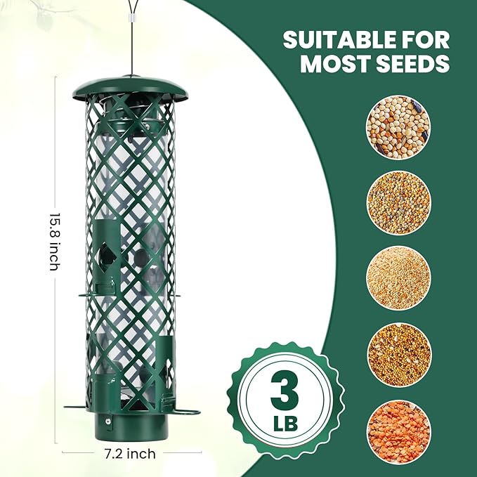 Squirrel Proof Bird Feeders for Outdoors,Weight-Activated Squirrel-Proof Outside Hanging Bird Feeder,Metal Mesh Wild Bird Feeder for Cardinal, Finch, Blue Jay, Chickadee,Gift for Bird Lovers
