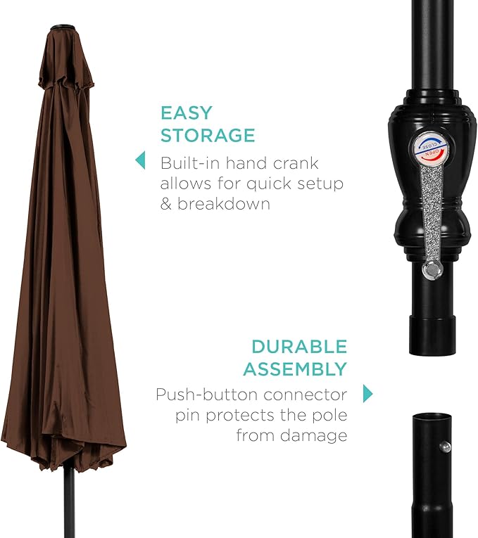 Best Choice Products 10ft Outdoor Steel Polyester Market Patio Umbrella w/Crank, Easy Push Button, Tilt, Table Compatible