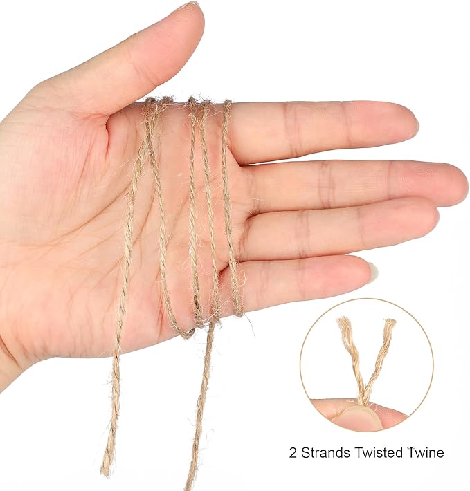 G2PLUS Natural Jute Twine, 1.5MM 984 Feet Gift Wrapping Twine String, 2 Ply Thin Brown Hemp String for DIY Arts & Crafts, Garden Plants, Crochet, Macrame, Christmas