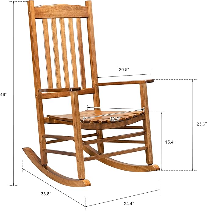 VINGLI Classic Wooden Rocking Chair with Handcrafted Comfort, Eco-Friendly and Durable Rocking Chair, Elegant and Stable Rocker for Indoor and Outdoor Use, Natural