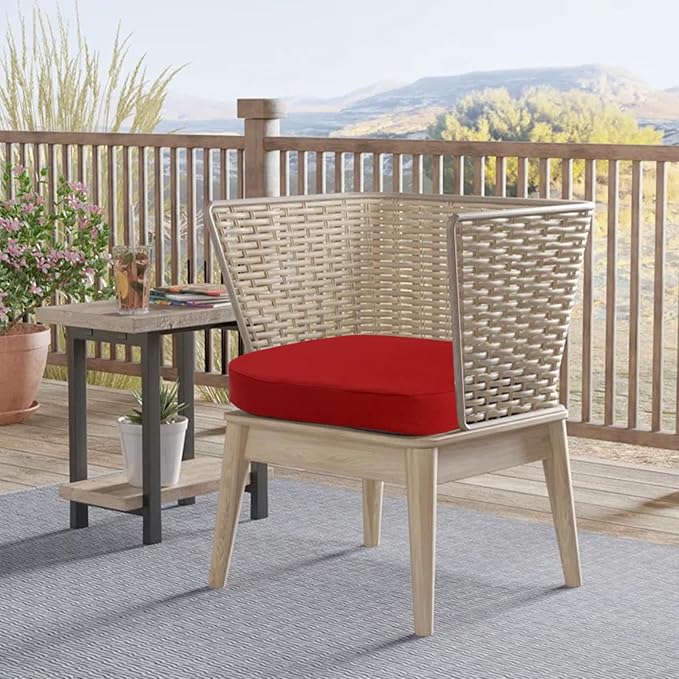 idee-home Outdoor Chair Cushions Set of 2, 19" x 19" x 2" Thick D-Shaped Patio Furniture Outdoor Seat Cushions Waterproof with Ties, Dining Pads