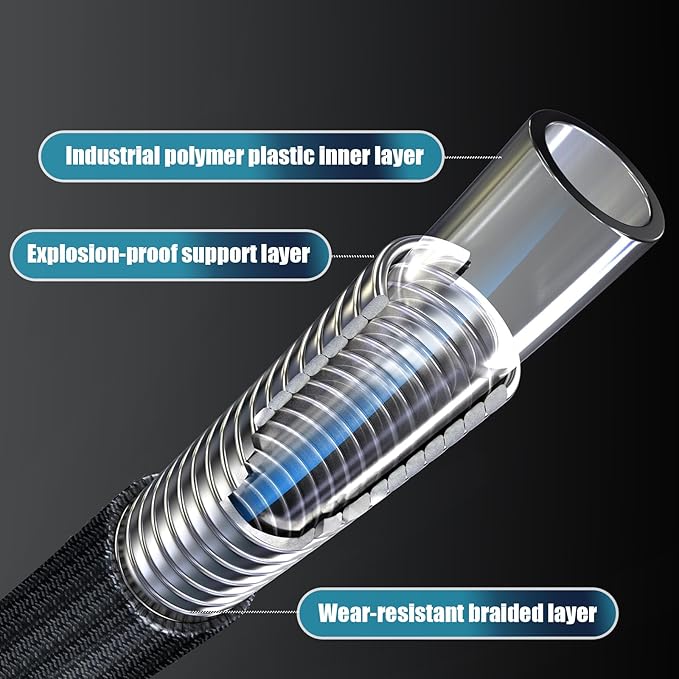 Garden Hose, Lightweight 3-Layer PVC Flexible Water Hose, No Kink, Leak-Resistant, High-Pressure with Metal Fittings, Durable for Outdoor, Gardening, Washing Cars, Easy to Store (Black, 10FT)