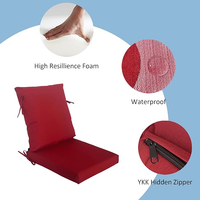 COZYVIDA Outdoor Dining Chair Cushion, Set of 1, 20" x 42",Water-Proof, UV-Resistant 1000+ Hrs, 30D Foam with Recycled Fiber Fill, YKK Zippers, Chili-TPU