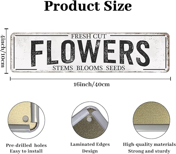 Fresh Cut Flowers Sign Vintage Farmers Market Decor Flower Shop Metal Tin Sign Flower Market Decor Garden Signs Home Cave Garage Bar Art Plaque Wall Decoration