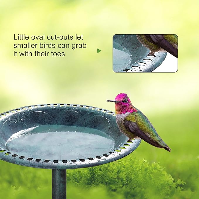 VINGLI 28 Inch Pedestal Bird Bath Solar Fountain Birdbaths with Steel Ground Anchors Weather Resistant Resin Antique Green Garden Decor for Outdoor Lightweight Courtyard…