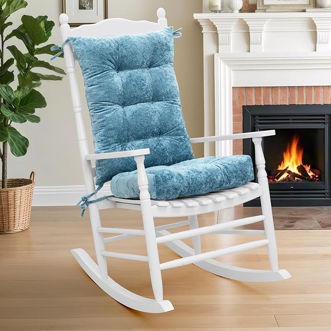 mudilun Rocking Chair Cushion Set - Non-Slip Tufted Rocking Chair Cushions with Ties Soft Indoor/Outdoor Wooden Rocking Chair Seat Pad for Porch Garden Cafe & Nursing