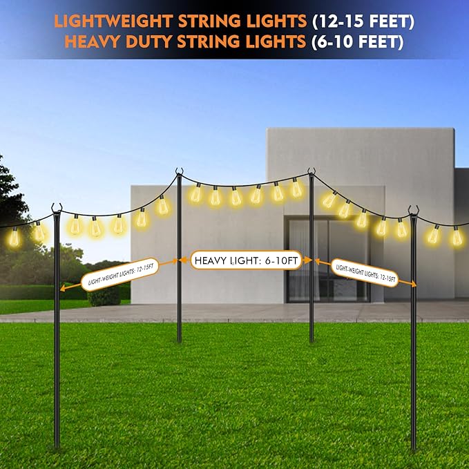 FEED GARDEN String Light Poles for Outside,9.8FT Metal Poles for Outdoor String Lights, Stand Poles for Deck, Garden, Patio, Wedding, Backyard, Christmas Party 4 Pack