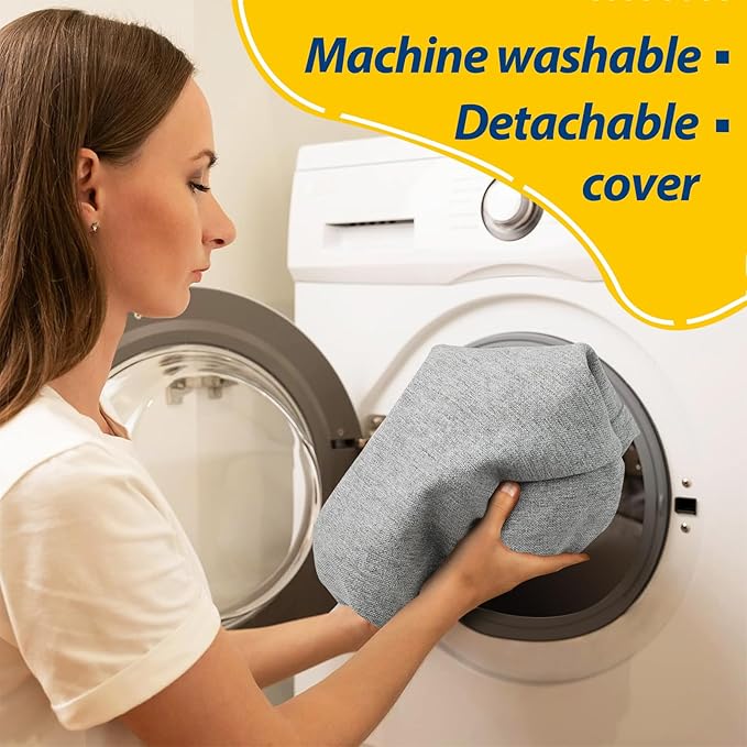 AAAAAcessories D-Shaped Chair Cushions, 2" Thick Dining Chair Pads with Ties and Removable, Machine-Washable Cover, 17" x 16", Set of 2, Light Gray