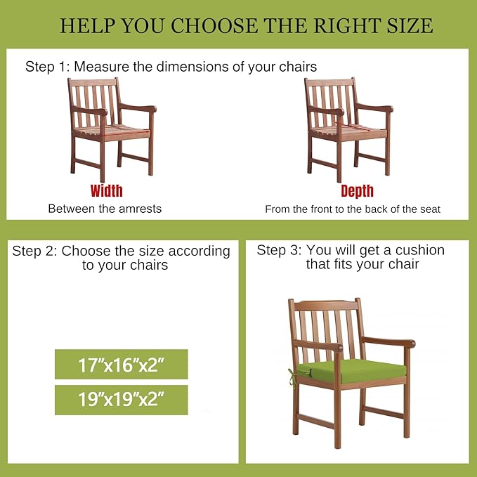 idee-home Outdoor Chair Cushions Set of 4, 19" x 19" Outdoor Seat Cushion Waterproof Patio Furniture with Ties, Dining Chair Pads