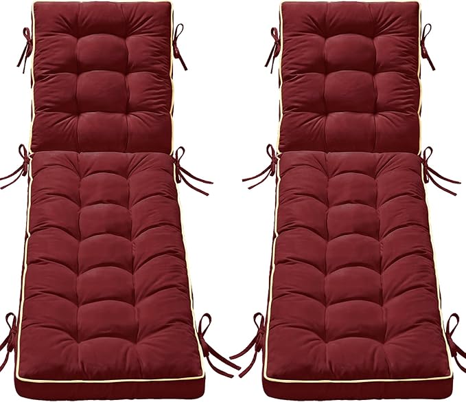 2 Pack 72x21 Inch Folding Chaise Lounge Cushion Quick Dry - Outdoor Sun Lounger Seat Pad with Shredded Foam for Patio Furniture, Deck Chairs, Poolside (RED, 72 INCH × 21 INCH-2 Pack)