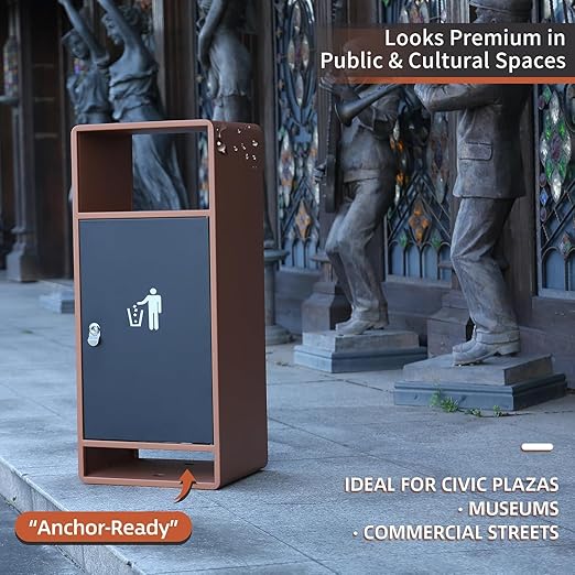 Commercial Outdoor Trash Can with Lid,Rust-Resistant Waterproof Windproof Garbage Can with Removable Inner Barrel, Lockable Stainless Steel Trash Bin for Patio Hotel Park Garden(Orange)