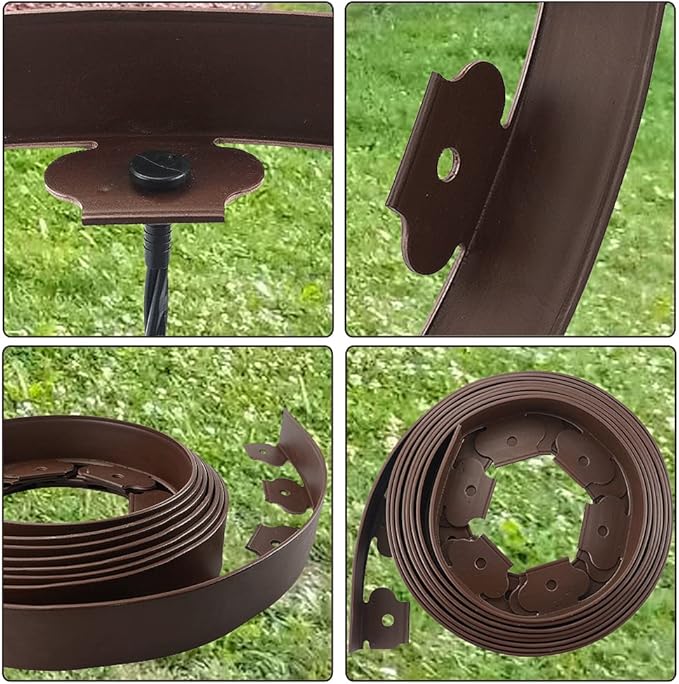 40 Ft Landscape Edging Kit, Brown Garden Edging Border with 40 Edging Garden Stakes, Plastic Landscaping Edging Roll for Flower Bed Lawn Driveway Yard