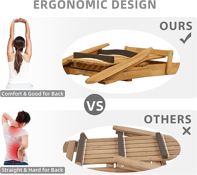 Outdoor Wooden Folding Adirondack Chair with Retractable Ottoman, Wood Patio Chair with Footrest for Garden Backyard Porch Pool Deck Firepit