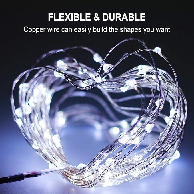 LED Fairy String Lights Battery Operated,2 Pack 33ft 100 LED Waterproof Cool White Twinkle Firefly String Lights with Remote& 8 Lighting Modes Indoor Outdoor Christmas Patio Party Decor