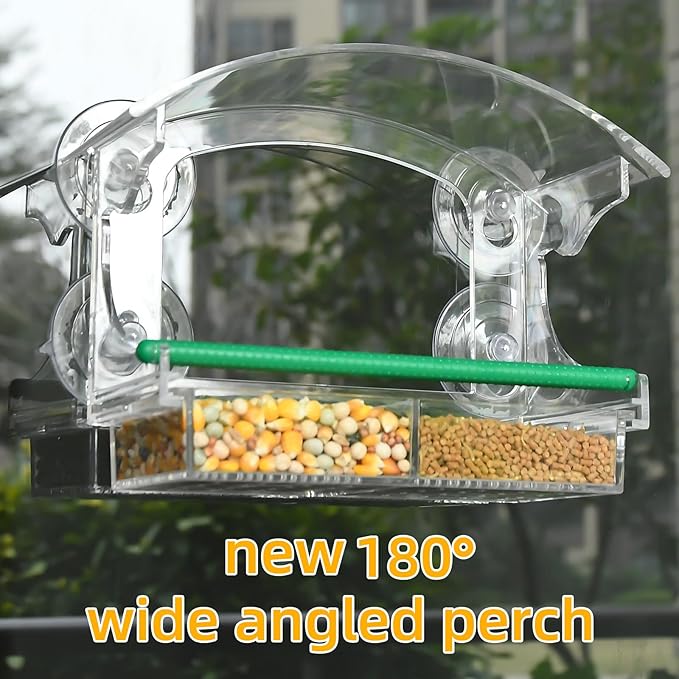 Window Bird Feeder with 4 Strong Suction Cups, Clear Window Feeder for Outside, Acrylic Bird House for Window, Large Outdoor Wild Bird Watching Gift