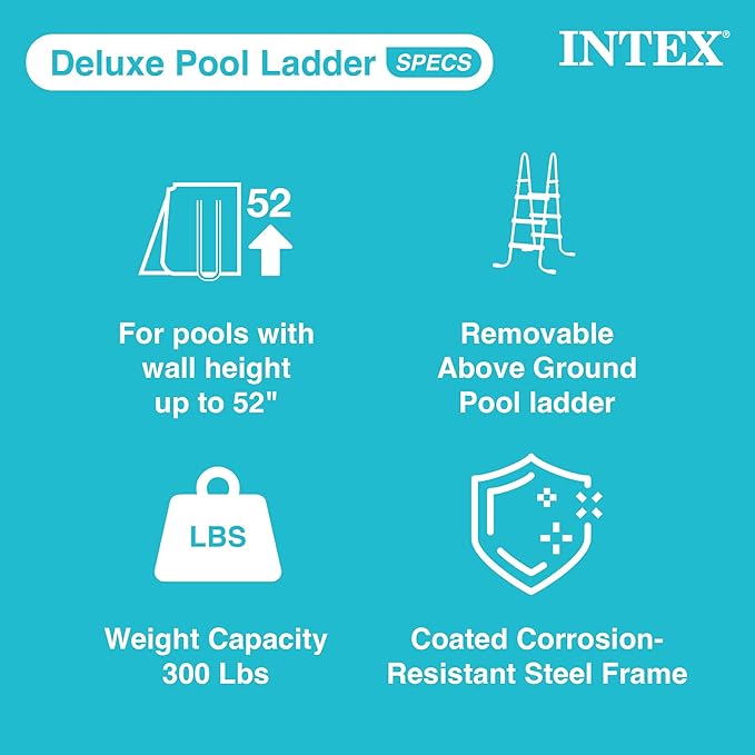 Intex 28077E Heavy Duty Deluxe Pool Ladder with Removable Steps for 52 Inch Depth Above Ground Pools