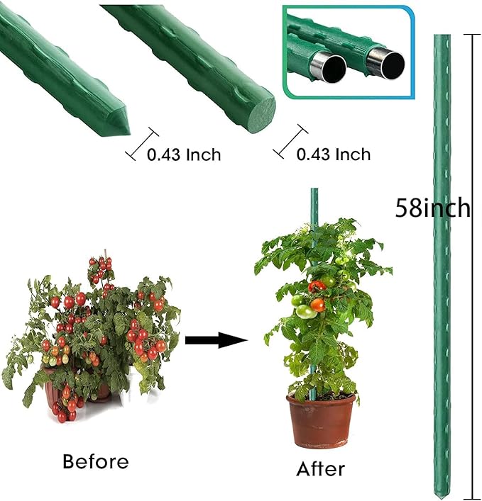 58 Inch Garden Stakes Sturdy Plant Sticks Support Tomato Stakes for Vegetable