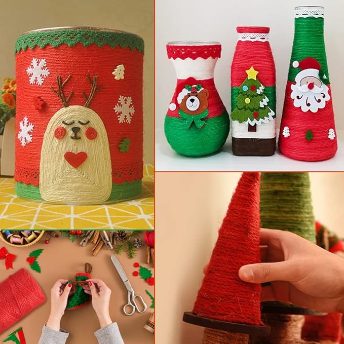 Tenn Well Red Green Jute Twine, 328 Feet x 2 Rolls 2mm Colored Christmas Twine String for Gift Wrapping, Holiday Decorations, Bundling, Gardening, DIY Crafts