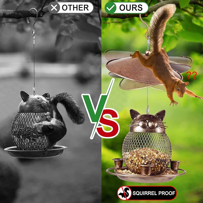 LBTING Bird Feeder for Outdoor, Squirrel Proof Metal Wild Bird Feeder Decoration for Hanging Outside Garden Yard, Cute Cat-Shaped