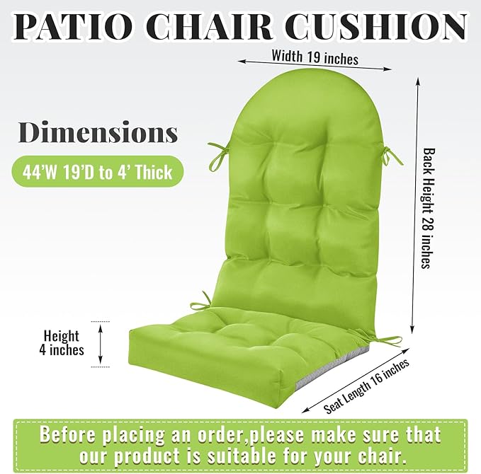 Geelin 4 Pcs Adirondack Chair Cushion High Back Patio Rocking Chair Cushion 44 x 19 x 4 Inch Tufted Weather Resistant Fade Resistant Seat for Patio Rocking Seat (Fruit Green)