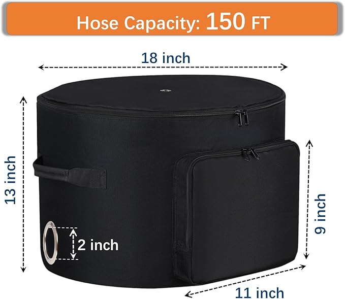 Garden Hose Holder Standing Bag, Water Hose Holder Pot Bag for Outside, with Hose Entry Hole; Drainage & Breathable Holes; Small Tool Storage Pocket (black)