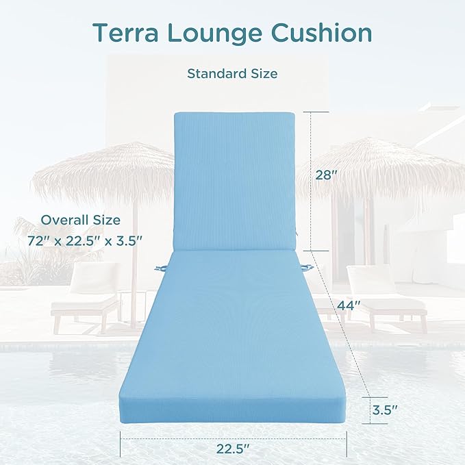 Codi Outdoor Lounge Chair Cushions, Chaise Cushion for Patio Furniture, Double Waterproof Fabric for Pool, Garden and Beach, 72 x 22.5 x 3.5 Inch 1PK Teal Blue