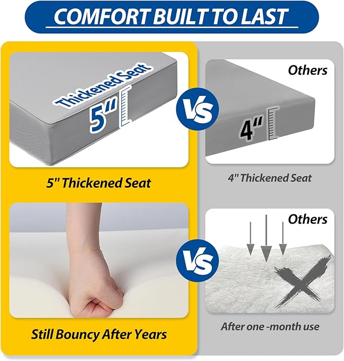 AAAAAcessories Outdoor Deep Seat Cushions, Waterproof, Fade-Resistant Patio Furniture Replacement Cushions, 24" x 24" x 5", Set of 4, Gray