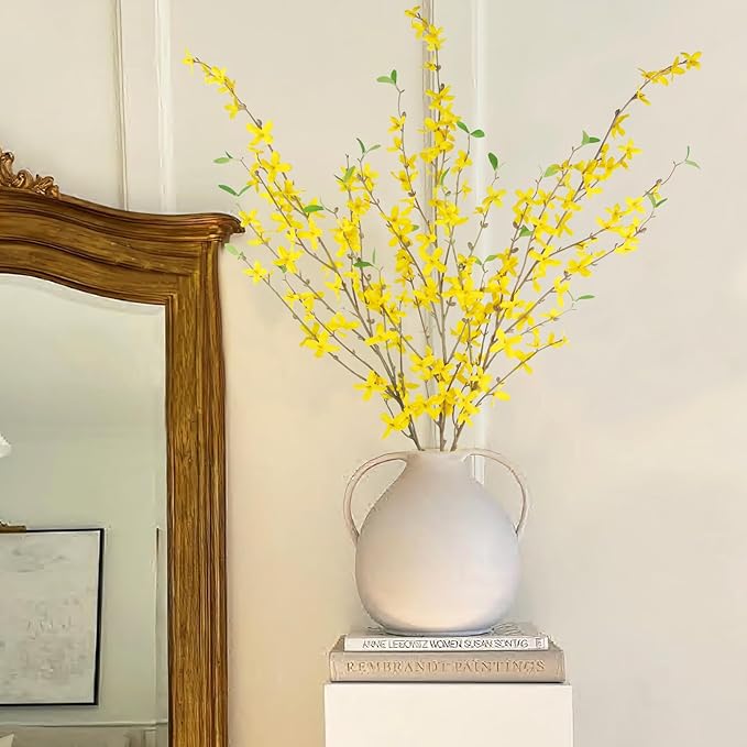 CISDUEO 3 Pcs Artificial Forsythia Flower Branches Artificial Flowers Yellow Silk Long Stem 39.4 Inch Fake Jasmine Spring Flowers Artificial Orchids for Wedding Floral Arrangement Party Table Decor