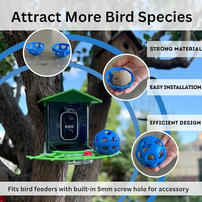 Blue Suet Balls Holder Cage – Bird Suet Feeder fits Smart Feeders for Cardinals, Woodpeckers, More – Durable Blue Bird Feeder Holder – Easy Install Feeders for Outside Hanging by Tezna Treasures