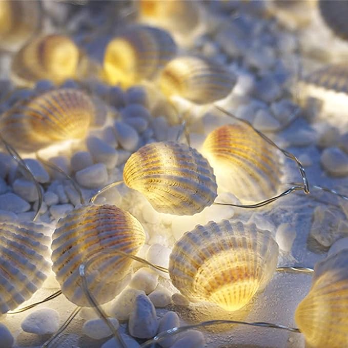 Beach Seashell Decorative String Lights 14.1Ft 40 Warm White LED Waterproof Battery Operated Ocean String Lights for Bedroom Wedding Holiday Party Garden Indoor Outdoor Decorations