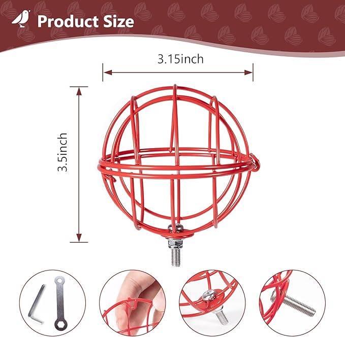 SheeChung Metal Suet Ball Holder Compatible with Bird Buddy,Smart Feeders Replacement Part with 5mm Screw Hole,Birds Buddy Accessories,Easy Attachment for Bird Feeders,Easy to Clean & Refill (Red)