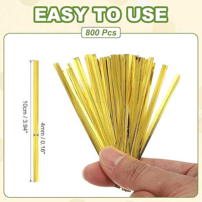 PATIKIL Bag Twist Ties 4 Inch, 800 Pcs Metallic Bread Ties for Treat Plastic Bags Gift Wrapping Candy Coffee Bag Plant Party Cake Favor, Gold