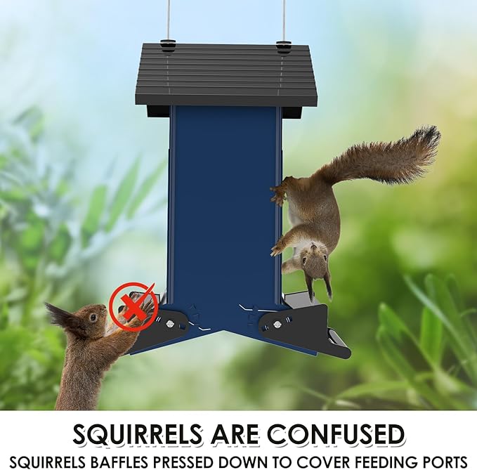 Birdkiss Bird Feeder Squirrel-Proof Outside: Country House Series for Hanging - Metal - 5LBs Seed - Weight-Activated for Outdoors - Large Capacity