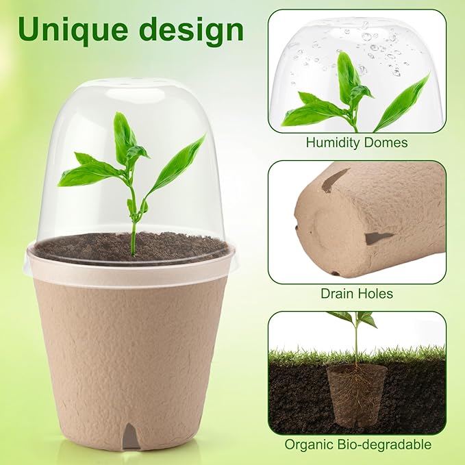 36 Set 3.15 Inch Peat Pots Plant Starters for Seedling with Humidity Dome,Herb Seed Starter Pots Kits, Garden Germination Nursery Pot wit 36 Plant Labels, 2 Transplant Tools.