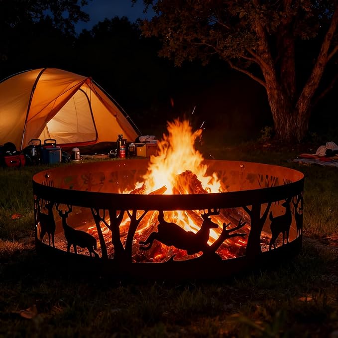 Fire Pit Ring Heavy-Duty: 36 X 9 in Large Metal Smokeless Black Anti-Rust Coating Portable for Outdoor Camping Garden Wood Burning Keep Warm with Air Vent for Men