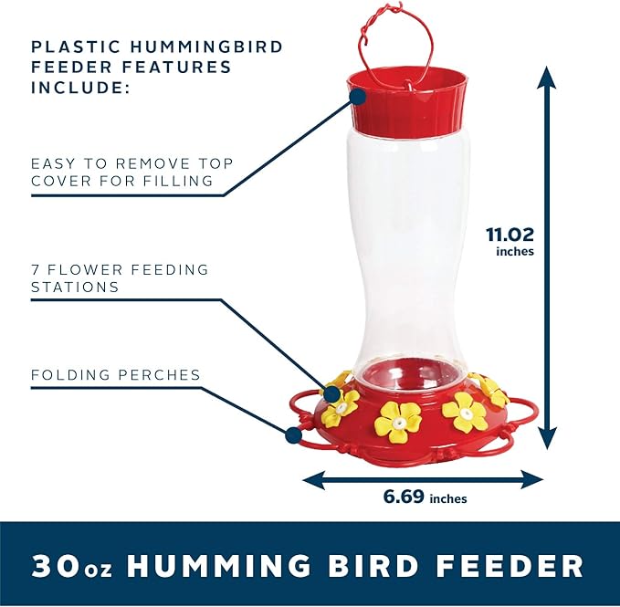 30 Oz Hanging Plastic Hummingbird Feeder for Outdoor Use 1 Pack