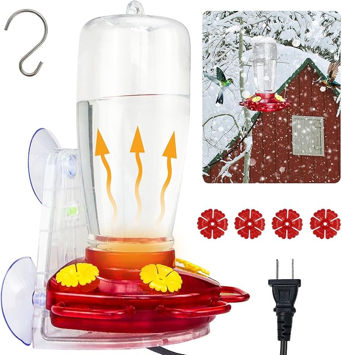 DOUBFIVSY 2 in 1 Heated Hummingbird Feeders for Outdoors, 19℃/66℉ Constant Temperature Window Hummingbird Feeder with Hooks & Suction Cups Anti Freezing Hummingbird Feeders for Winter, Garden