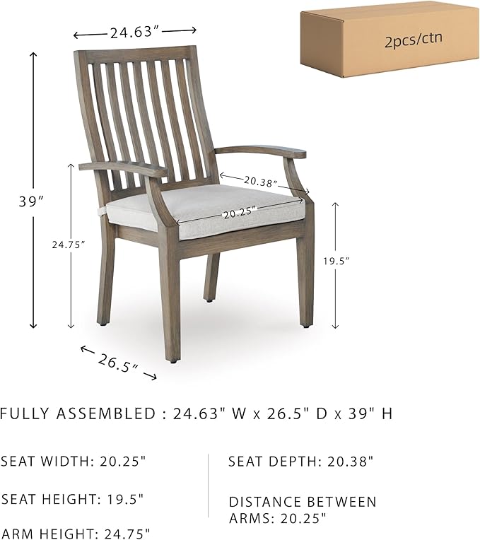 Signature Design by Ashley Rainier Ranch Contemporary Rust Resistant Aluminum High Back Outdoor Arm Chair with Loose Seat Cushion, Set of 2, Nuvella Weather Resistant Fabric, Light Brown & Beige