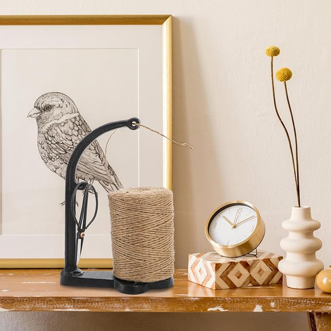 Tosnail Vintage Twine Holder, Cast Iron Decorative Rope Holder, Rustic String Dispenser with Scissors and Jute Twine Roll for Crafts, Kitchen and Home, Garden and Greenhouse Decoration