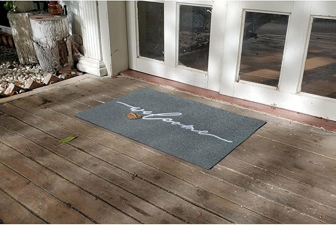 AAZZKANG Gray Doormat Outdoor Entrance Front Door Welcome Mat Large 24x36 with Non Slip Rubber Backing,Easy to Clean Indoor Mats for Entryway,Doorway