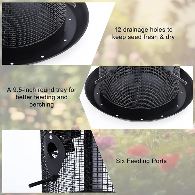 Gtongoko Hanging Bird Feeders for Outdoors 6.5 LB Large Capacity Squirrel Proof Metal Tube Bird Feeders for Thistle & Nyjer Seed Attracts Finch Cardinal,Titmice,Swallow Black
