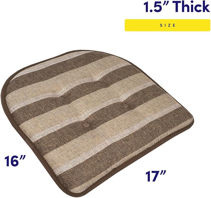 Sweet Home Collection Chair Cushion Memory Foam Pads Tufted Slip Non Skid Rubber Back U-Shaped 17" x 16" Seat Cover, 6 Count (Pack of 1), Bradford Chocolate/Beige