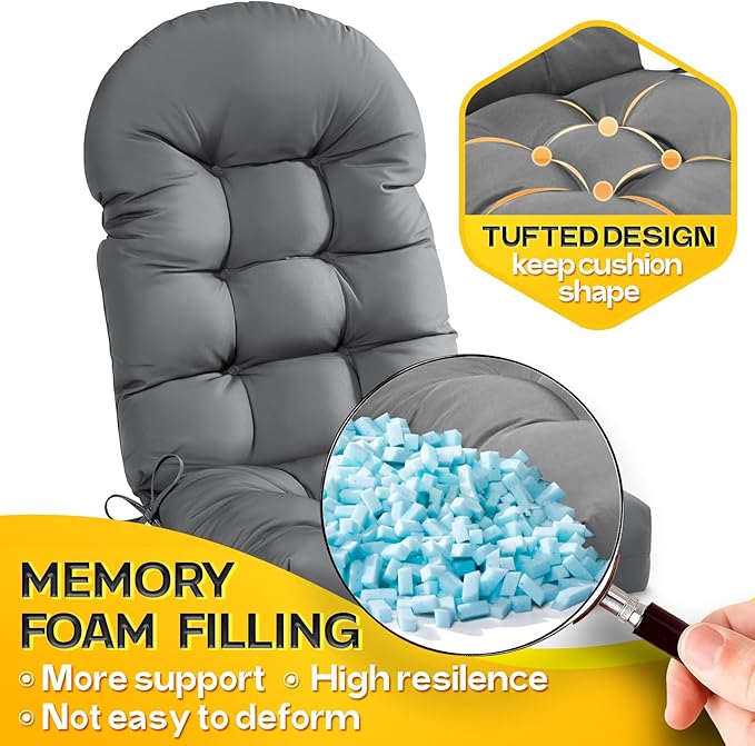 MAGIC ELEPHANT Adirondack Chair Cushion, Memory Foam Outdoor Chair Cushion, Water-Repellent Thick High Back Patio Rocking Chair Pad Seat Cushion Replacement (Grey)