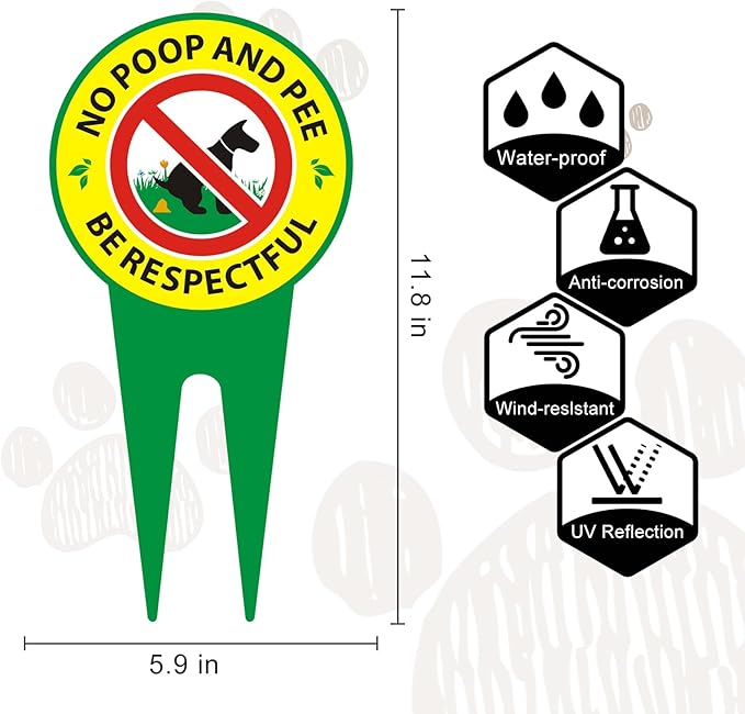 No Dog Poop Signs 2 Pack - Aluminum High Temperature Resistance - Prevent Pets from Pooping and Peeing on Beautiful Lawn/Patio/Yard/Garden - Be Respectful/No Poop And Pee, Double Sided 11.8 x 5.9