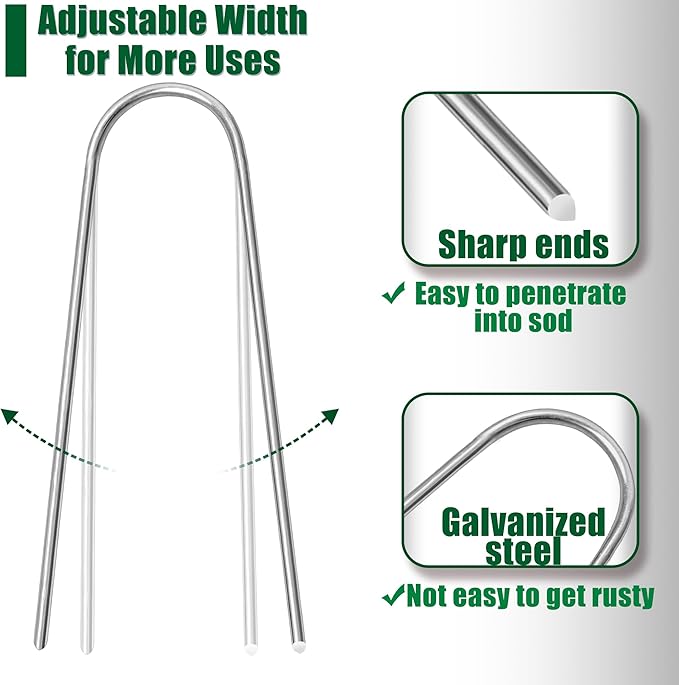 U Shaped Garden Stakes 4 Inch 80 Pack Drip Irrigation Stakes Galvanized Landscape Garden Staples Hose Stakes for Soaker Hose Drip Line Irrigation Tubing Tube, Lawn Ground and Weed Barriers