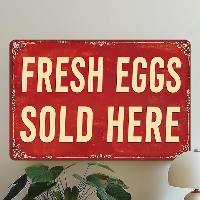 Fresh Eggs Metal Sign Farm Stand Signs Chicken Coop Decor Farmers Market Decorations Fresh Eggs Sold Here Sign Chicken Tin Signs For Outside Farmstand Supplies Farm Outdoor Yard Signs 8x12 Inch