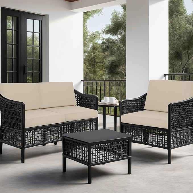 idee-home Outdoor Cushions for Patio Furniture, Outdoor Seat Cushions 28.5 x 28.5 Waterproof & Fade Resistant Couch Sofa Replacement Deep Couch Chair Cushion for Yard Garden Deck, Beige