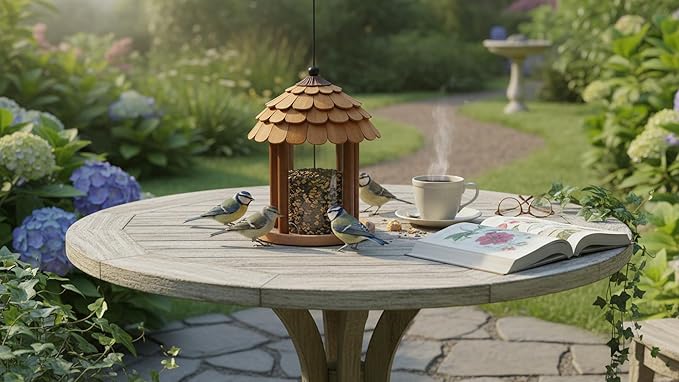 Gazebo Bird Feeder - Going Green Outdoor Garden Decorative Creation - 3 Lbs Capacity - Solid Cedar Wood Squirrel Proof Secure Lock, Assembling Needed