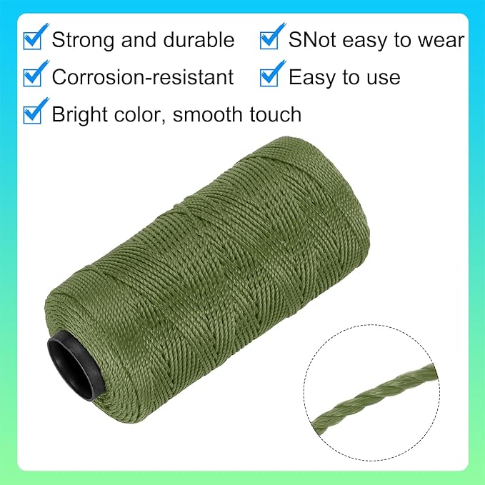 MECCANIXITY Nylon String 3 Strands Twisted Mason Line 1.5mm x 218 Yards Nylon Twine String for DIY Projects, Home Improvement, Gardening, Gift Wrapping, Christmas Party Supplies, Deep Green