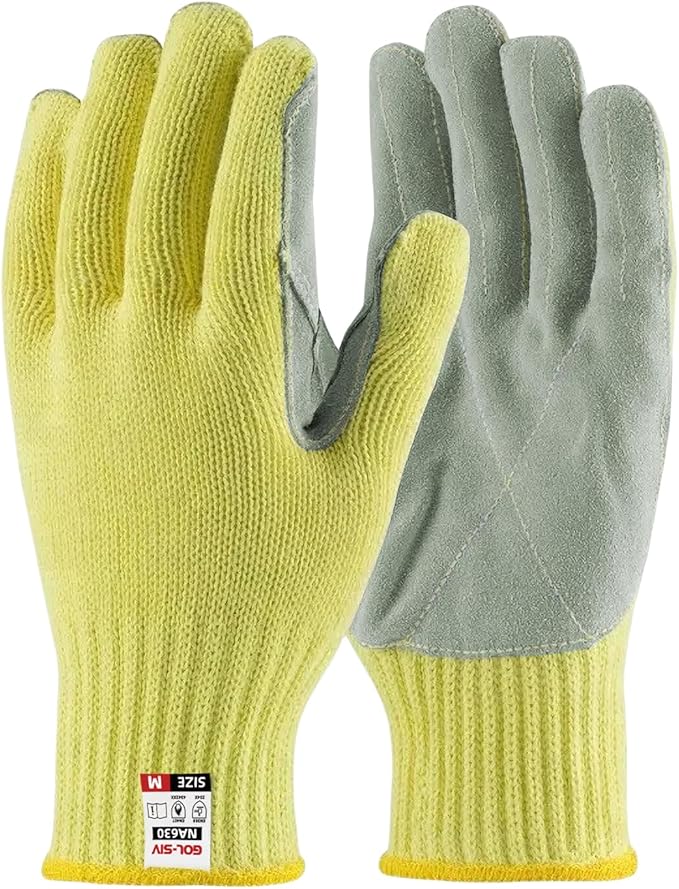 Heat Cut Resistant Gloves,Aramid leather Oven Gloves with Fingers,Heat Resistant Up to 550°F, Thick Knit Design- Grill Mitts for Men & Women(Aramid leather, Medium)